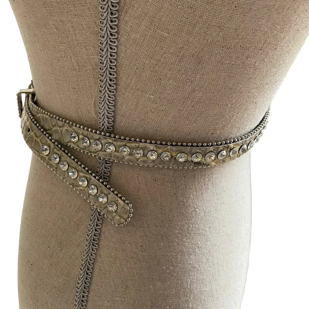 Rhinestone Bling Crystal Croc Embossed Skinny Belt Size M/L